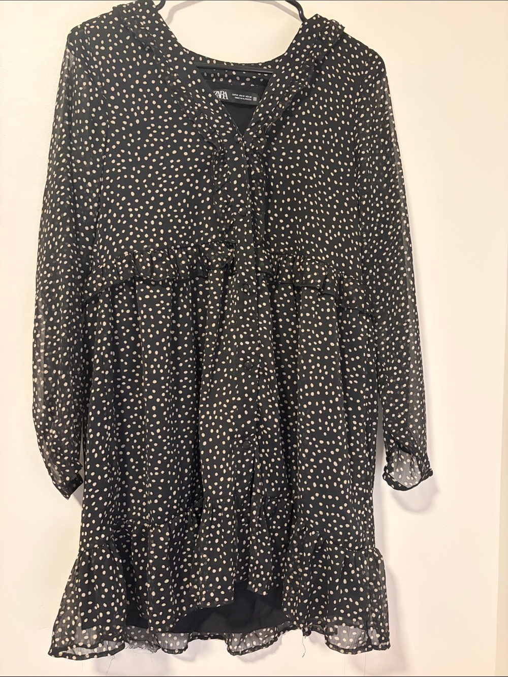 Zara Polka Dot Ruffle Hem Mini Dress Boho Feminine Girly Size M